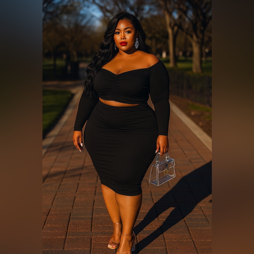 2 piece skirt set in black or burgundy plus size fashion